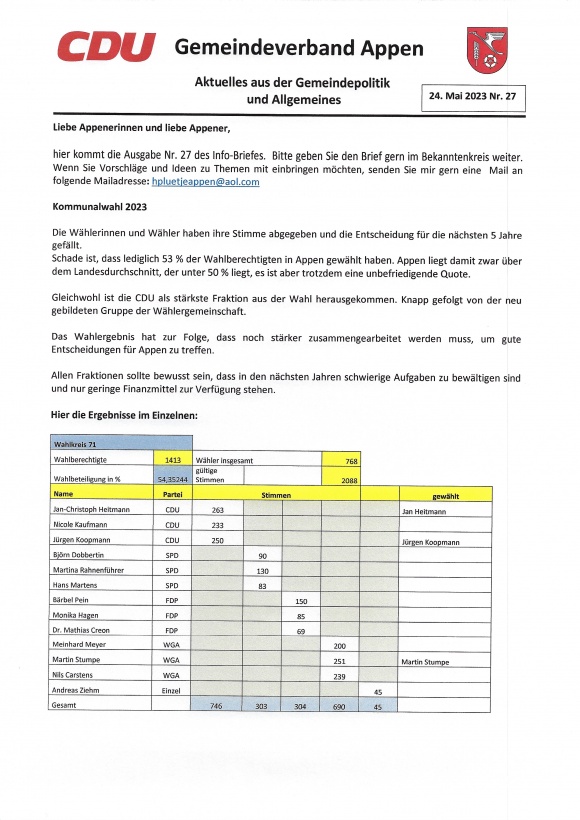 Info-Brief Nr. 27  24.05.2023
