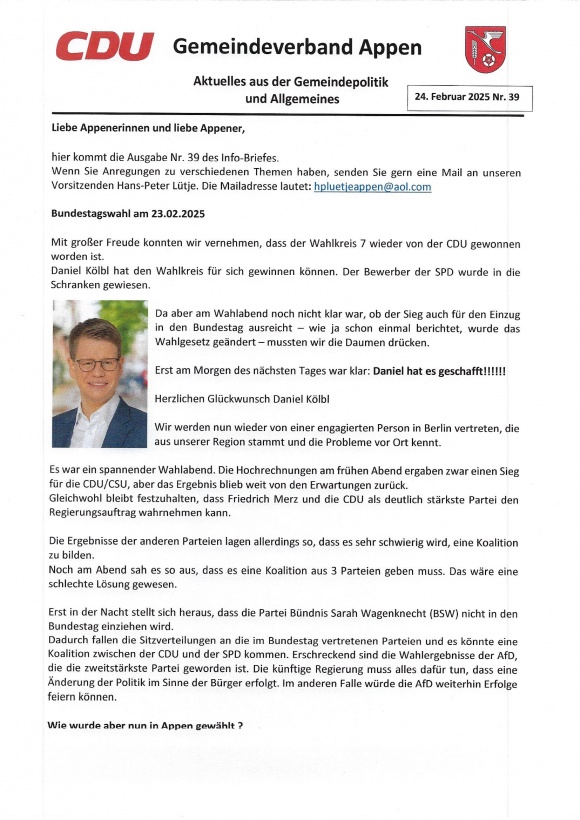 Info-Brief Nr. 39 vom 24.02.2025